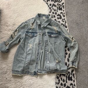 Distressed Light Blue Denim Jacket for Women